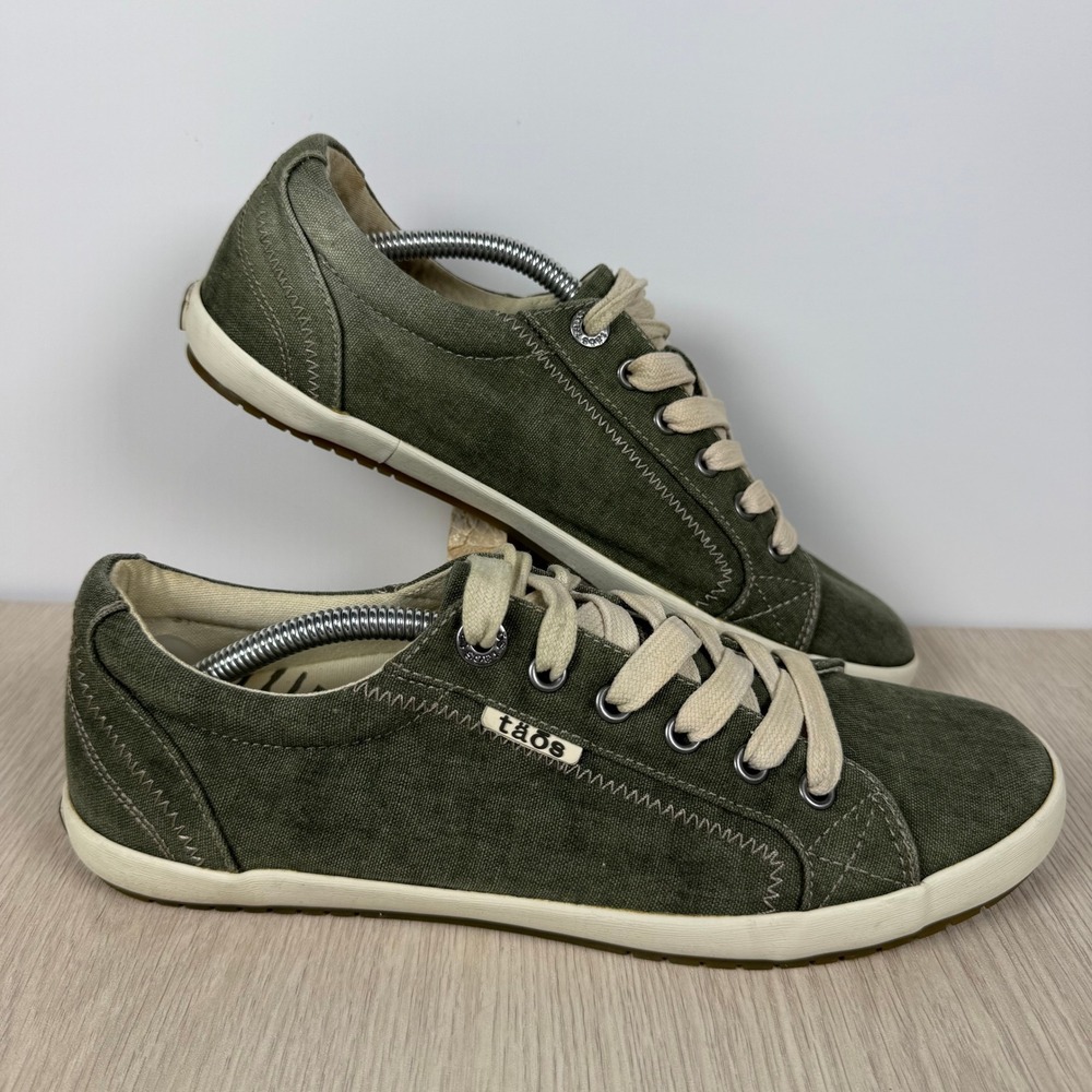 Taos Star Olive Green Canvas Sneakers Womens 9 Low Top Lace Up Shoes STA-12844